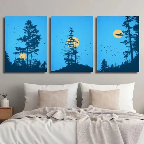 3pcs Landscape of Forest Trees and Birds Wall Art Set Canvas Unframed - High Quality Print 100% Australian Made Wall Canvas