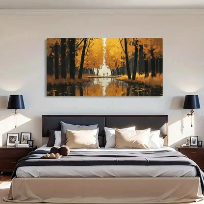 Autumn Yellow Tree Forest Wall Art Canvas Office Home Room Framed 120x60cm