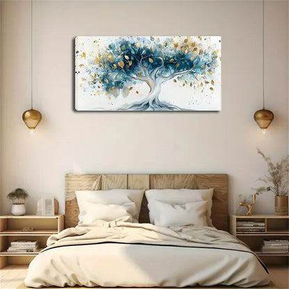 Blue Tree with Golden Leaves Wall Art Canvas Office Home Room Framed 120x60cm - Bella Home Decor