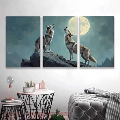 3pcs Wolf Howls at the Moon Y  Wall Art Set Canvas Framed 50x70cm - High Quality Print 100% Australian Made Wall Canvas Ready to Hang - Bella Home Decor