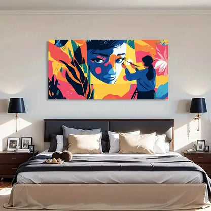 Modern Geometric Woman Colorfcul Wall Art Canvas Office Home Room Framed 120x60cm