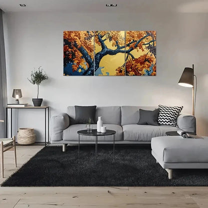 3pcs Autumn Tree Abstract Fall Leaves Painting Wall Art Set Canvas Framed 60x90cm - High Quality Print 100% Australian Made Wall Canvas Ready to Hang