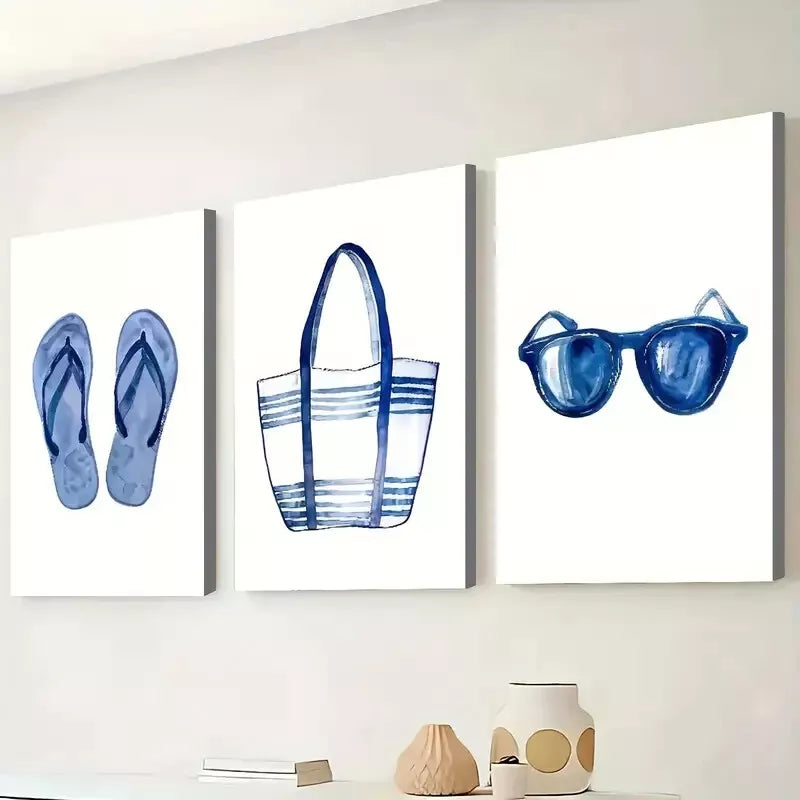3pcs Simple Style Fashion Daily Necessities Wall Art Set Canvas Framed 50x70cm - High Quality Print 100% Australian Made Wall Canvas Ready to Hang