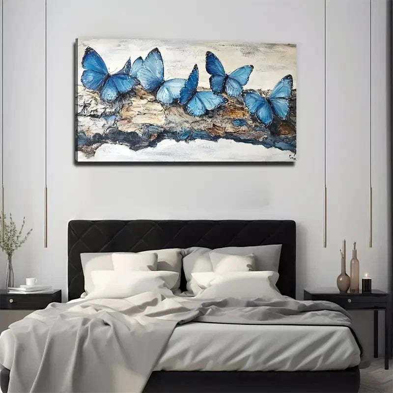 Vibrant Blue Butterfly Nature Wall Art Canvas Office Home Room Framed 120x60cm