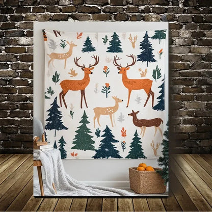 Contemporary Deer Forest Pattern Painting 40x60cm Metal Print Ready to Hang - Bella Home Decor