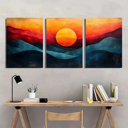 3pcs Modern Abstract Sunset Geometric Perfect Wall Art Set Canvas Framed 50x70cm - High Quality Print 100% Australian Made Wall Canvas Ready to Hang - Bella Home Decor