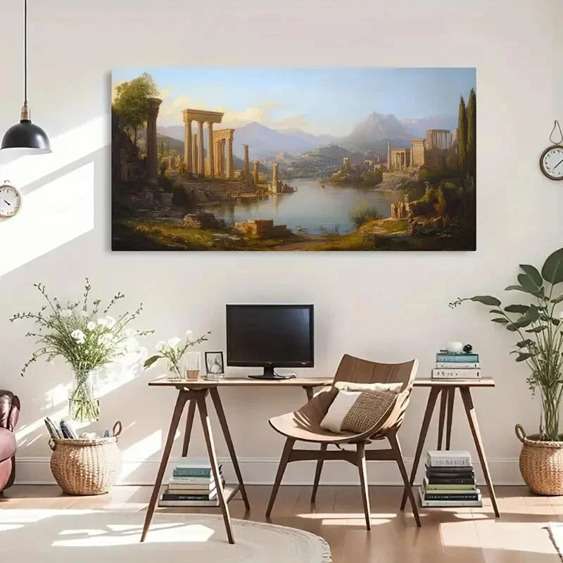 Classical Architectural Ruins Wall Art Canvas Office Home Room Framed 120x60cm - Bella Home Decor