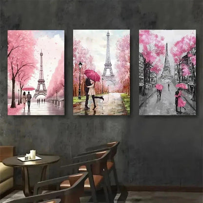 3pcs Eiffel Tower Paris Pink Umbrella Perfect Wall Art Set Canvas Framed 60x90cm - High Quality Print 100% Australian Made Wall Canvas Ready to Hang - Bella Home Decor