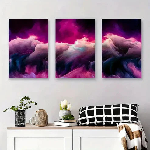 3pcs Modern Pink & Black Swirl Aesthetic Wall Art Canvas Unframed - High Quality Print 100% Australian Made Wall Canvas