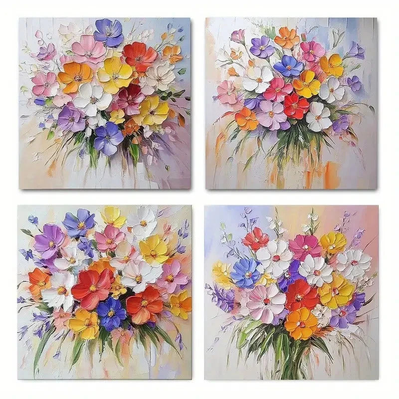 4pcs Colorful Wildflower Elegant Modern Deco Wall Art Canvas Framed