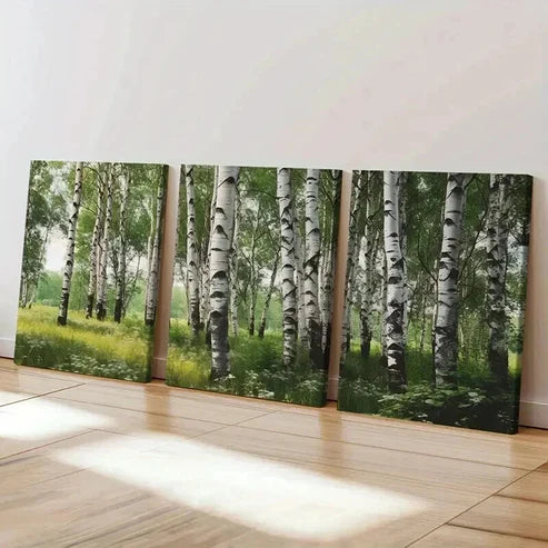 3pcs Birch Forest Lush Green Foliage Wall Art Canvas Unframed - High Quality Print 100% Australian Made Wall Canvas - Bella Home Decor