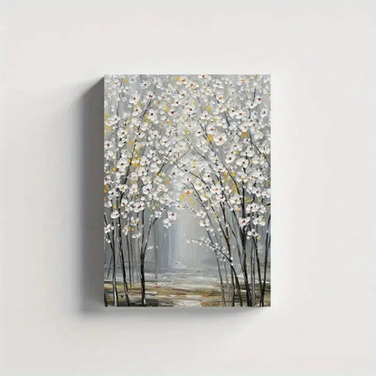 Abstract White Blossoming Tree Painting 60x90cm Metal Print Ready to Hang