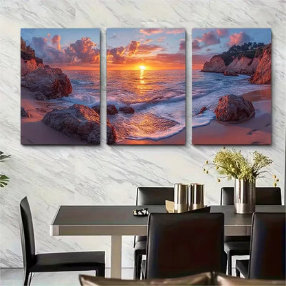 3pcs Tranquil California Seascape Metal Print Ready to Hang Art