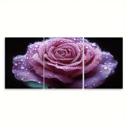 3pcs Violet Rose Water Droplets ET  Wall Art Set Canvas Framed 50x70cm - High Quality Print 100% Australian Made Wall Canvas Ready to Hang