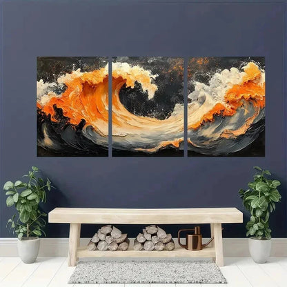3pcs Black Orange Ceramic Embellishment Wall Art Set Canvas Framed 40x60cm - High Quality Print 100% Australian Made Wall Canvas Ready to Hang - Bella Home Decor