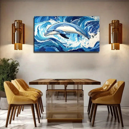 Nature Dolphin Aesthetic Wall Art Canvas Office Home Room Framed 120x60cm