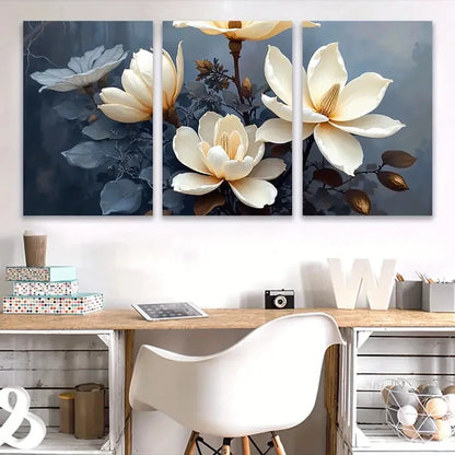3pcs White Magnolia Flowers Wall Art Set Canvas Framed 50x70cm - High Quality Print 100% Australian Made Wall Canvas Ready to Hang