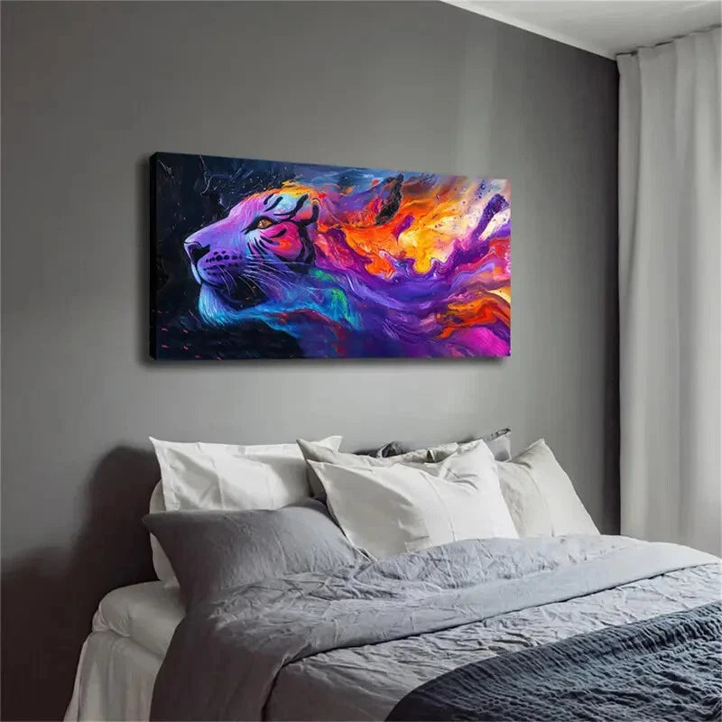 Fiery Tiger Head Modern Décor Wall Art Canvas Office Home Room Framed 120x60cm - Bella Home Decor