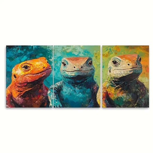 3pcs Vibrant Galapagos Tortoise Wall Art Set Canvas Framed 50x70cm - High Quality Print 100% Australian Made Wall Canvas Ready to Hang
