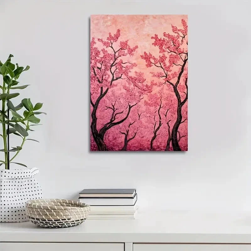 Beautiful Soft Pink Blossoms & Black Branches Painting 40x60cm Metal Print Ready to Hang - Bella Home Decor