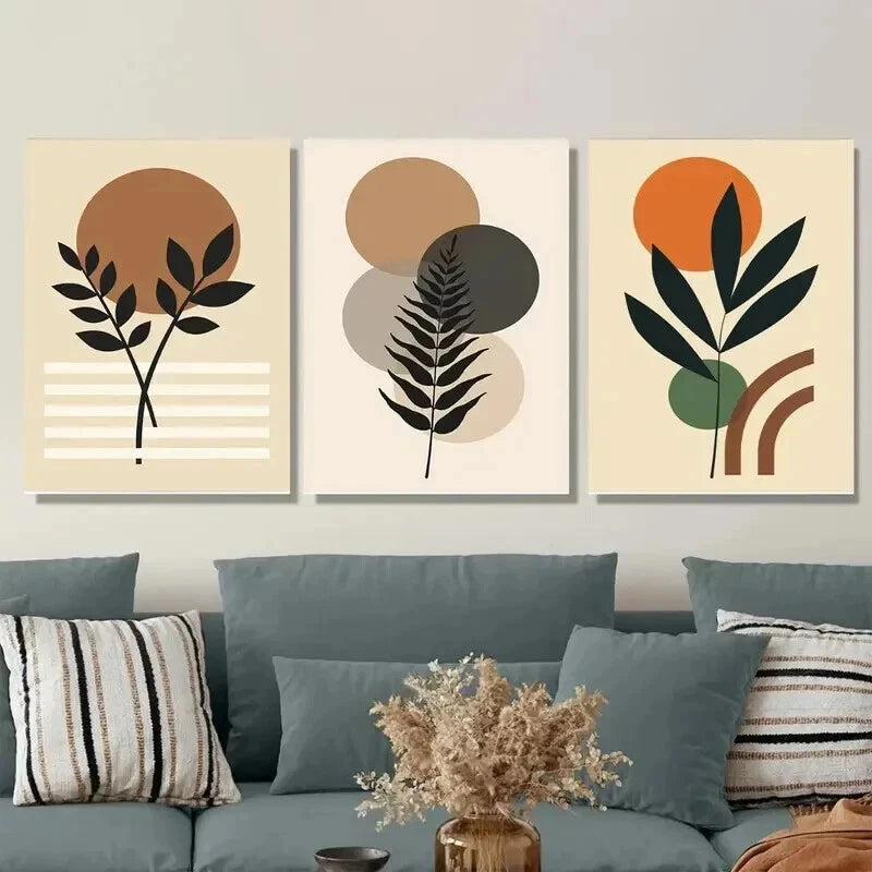 3pcs Modern Abstract Botanical Minimalist Plant Wall Art Set Canvas Framed 50x70cm - High Quality Print 100% Australian Made Wall Canvas Ready to Hang