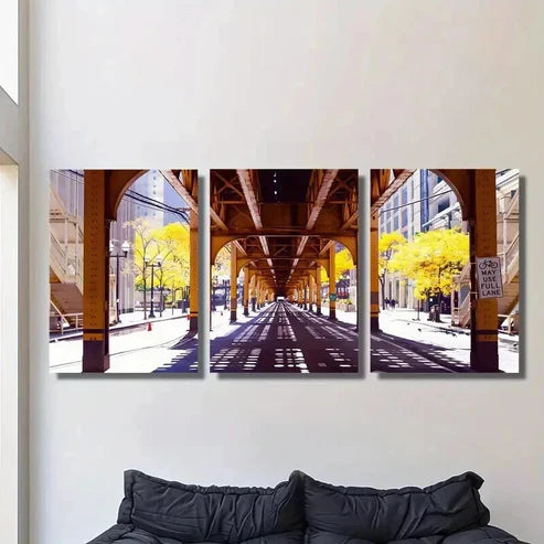 3pcs Chicago Logan Square Route Track Wall Art Canvas Unframed - High Quality Print 100% Australian Made Wall Canvas - Bella Home Decor