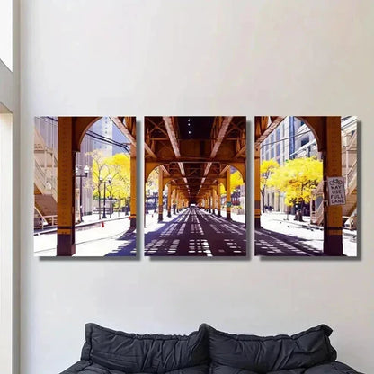 3pcs Chicago Logan Square Route Track Wall Art Canvas Unframed - High Quality Print 100% Australian Made Wall Canvas - Bella Home Decor