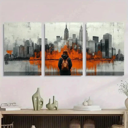 3pcs Vibrant Urban Skyline Design Tones Perfect Wall Art Set Canvas Framed 50x70cm - High Quality Print 100% Australian Made Wall Canvas Ready to Hang