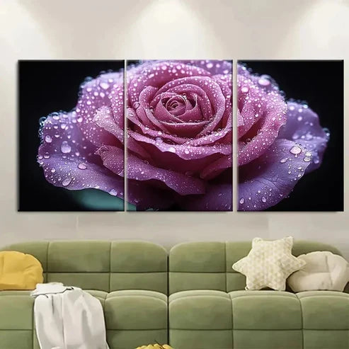 3pcs Violet Rose Water Droplets ET Wall Art Set Canvas Unframed – High Quality Print 100% Australian Made Wall Canvas - Bella Home Decor