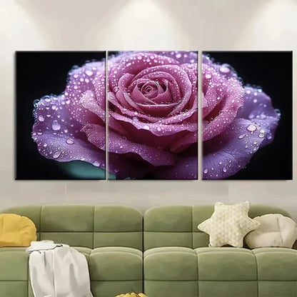 3pcs Violet Rose Water Droplets ET Wall Art Set Canvas Unframed – High Quality Print 100% Australian Made Wall Canvas - Bella Home Decor