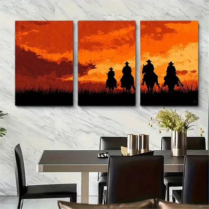 3pcs Cowboy Sunset Seamless Perfect Wall Art Canvas Unframed – High Quality Print 100% Australian Made Wall Canvas - Bella Home Decor