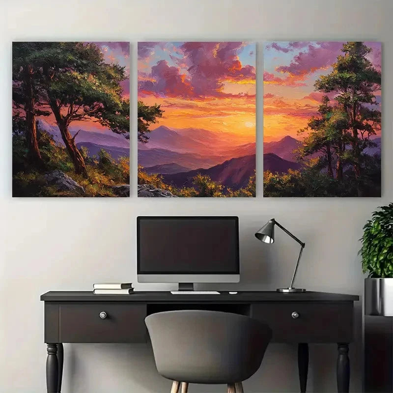 3pcs Sunrise Landscape Tree Scenery Perfect Wall Art Set Canvas Framed 40x60cm - High Quality Print 100% Australian Made Wall Canvas Ready to Hang - Bella Home Decor