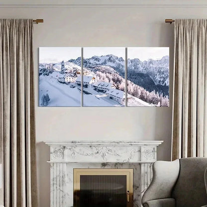 3pcs Snowy Mountain Landscape with Cabin Wall Art Set Canvas Framed 50x70cm - High Quality Print 100% Australian Made Wall Canvas Ready to Hang