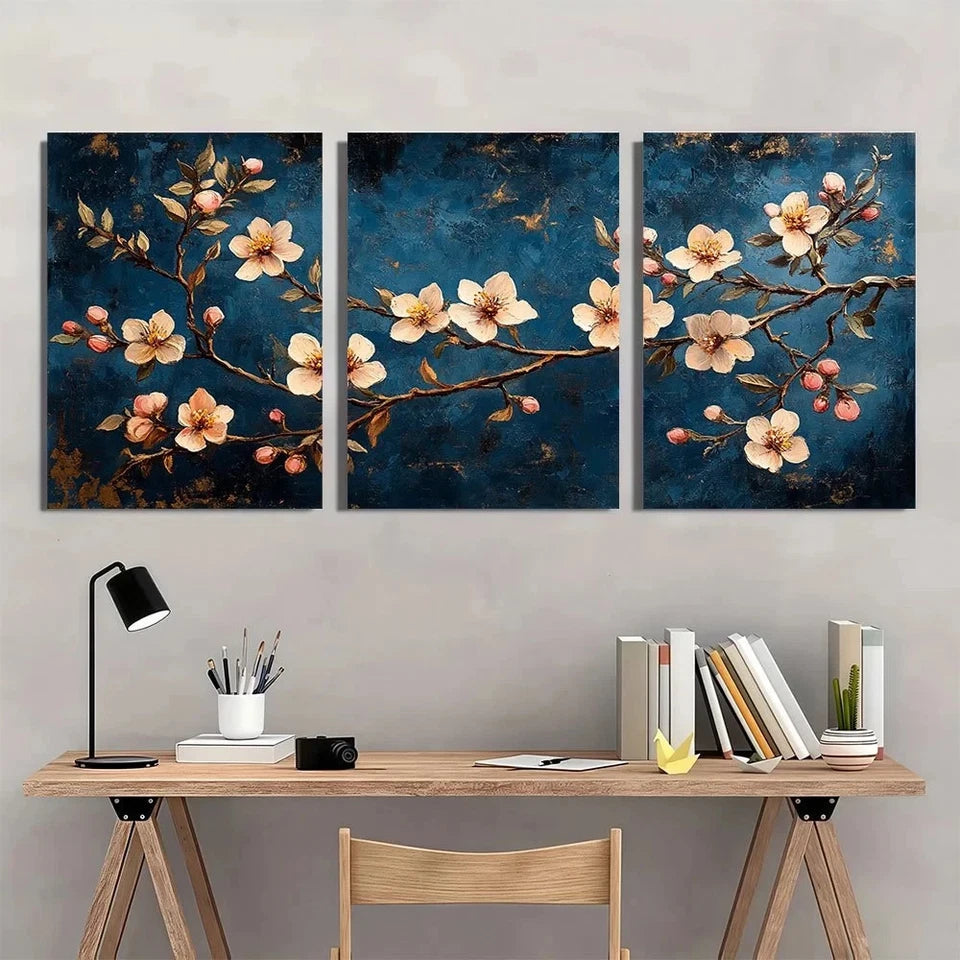 3pcs Gogh Inspired Floral Blossom Design Wall Art Set Canvas Framed 60x90cm - High Quality Print 100% Australian Made Wall Canvas Ready to Hang - Bella Home Decor