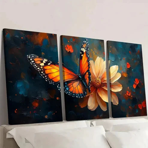 3pcs Vibrant Butterfly & Flower Wall Art Set Canvas Unframed - High Quality Print 100% Australian Made Wall Canvas