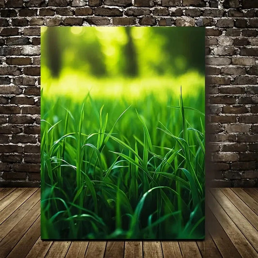 Vibrant Emerald Green Onion Grass Field Painting 40x60cm Metal Print Ready to Hang