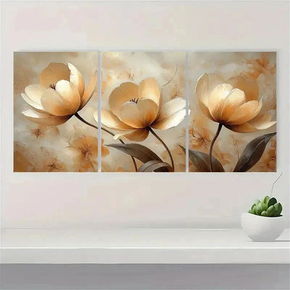 3pcs Beige Art Flower Art Painting VB  Wall Art Set Canvas Framed 60x90cm - High Quality Print 100% Australian Made Wall Canvas Ready to Hang - Bella Home Decor