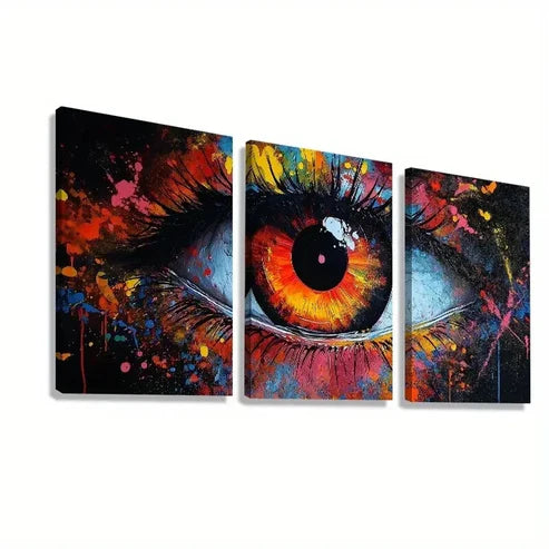3pcs Vibrant Abstract Eye Splashes & Deep Hues  Wall Art Set Canvas Unframed - High Quality Print 100% Australian Made Wall Canvas - Bella Home Decor