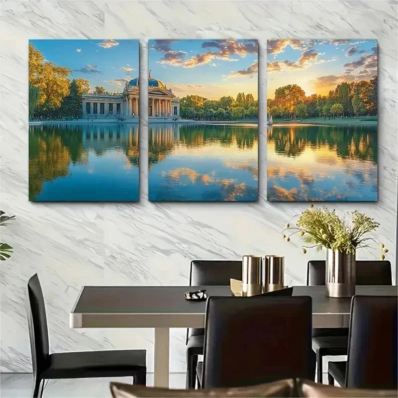 3pcs Lake At Casa De Campo Wooden Perfect Wall Art Set Canvas Framed 50x70cm - High Quality Print 100% Australian Made Wall Canvas Ready to Hang