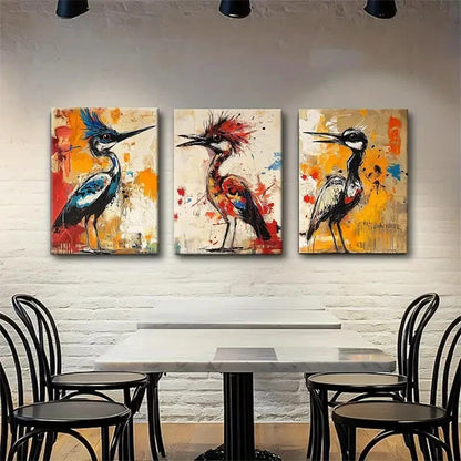 3pcs Abstract Colorful Bird Vibrant Metal Print Ready to Hang Art