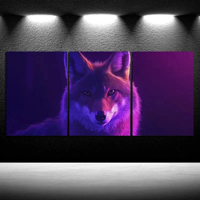 3pcs Charming Coyote Trio Animal Themed Metal Print Ready to Hang Art - Bella Home Decor