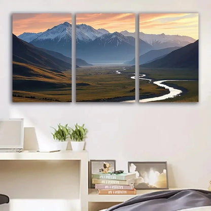 3pcs Mountain Sunset Scenic Landscape Art Wall Art Set Canvas Framed 60x90cm - High Quality Print 100% Australian Made Wall Canvas Ready to Hang