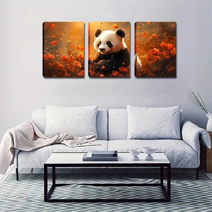 3pcs Vibrant Autumn Landscape, Panda & Floral Wall Art Set Canvas Unframed - High Quality Print 100% Australian Made Wall Canvas
