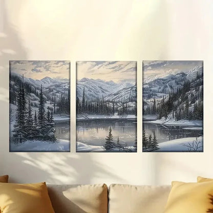 3pcs Forest with Serene Lake & Mountain Wall Art Set Canvas Unframed - High Quality Print 100% Australian Made Wall Canvas - Bella Home Decor