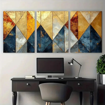 3pcs Marble Geometric Neutral Golden Perfect Wall Art Set Canvas Framed 40x60cm - High Quality Print 100% Australian Made Wall Canvas Ready to Hang