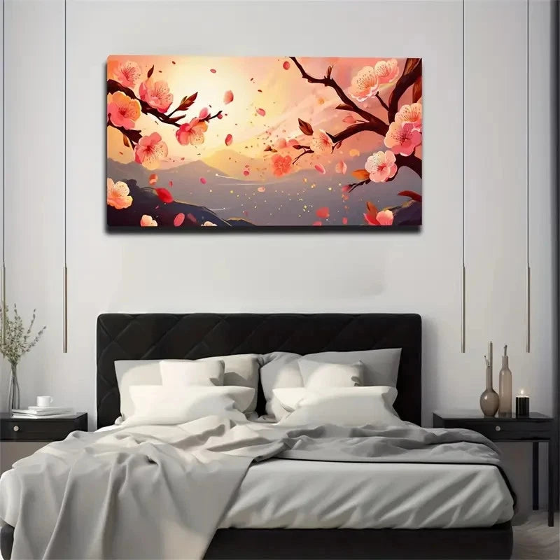 Warm Sunset Falling Flowers Wall Art Canvas Office Home Room Framed 120x60cm