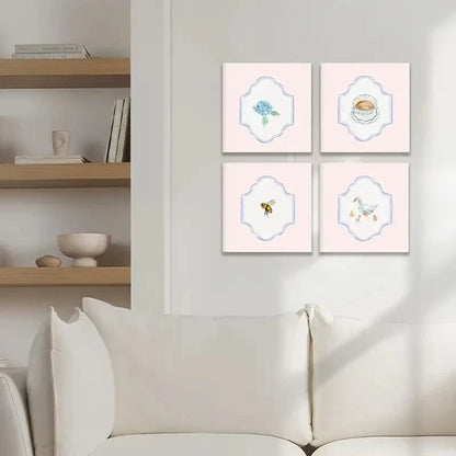 4pcs Modern Minimalist Floral & Butterfly Design Wall Art Canvas Framed