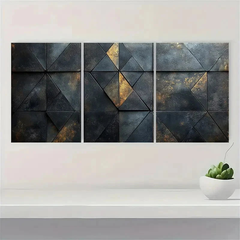 3pcs Black Gray Polygons Abstract Q   Wall Art Set Canvas Framed 50x70cm - High Quality Print 100% Australian Made Wall Canvas Ready to Hang - Bella Home Decor