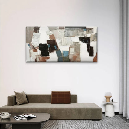 White & Brown Geometric Design Wall Art Canvas Office Home Room Framed 120x60cm