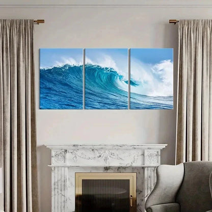 3pcs Vibrant Blue Surf Ocean Wave Wall Art Set Canvas Framed 50x70cm - High Quality Print 100% Australian Made Wall Canvas Ready to Hang